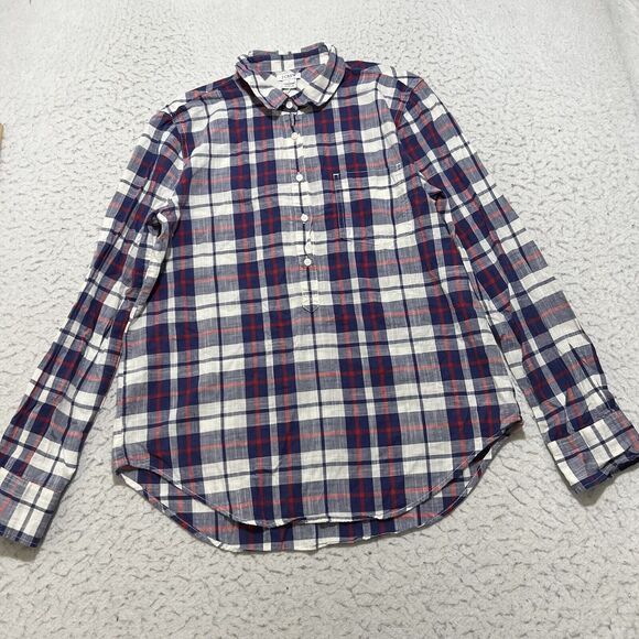 J. Crew Tops - J. Crew Women's Medium Boy Fit Plaid Gauze Button Up Flannel Long Sleeve Shirt
